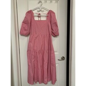 Moon River Square Neck Tiered Puff Sleeve Maxi Dress L Bubblegum Pink Cottage
